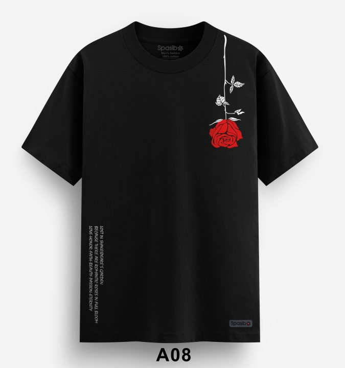 Áo Phông in hinh hoa hồng tinh tế đơn giản trên chất lượng vải cao cấp