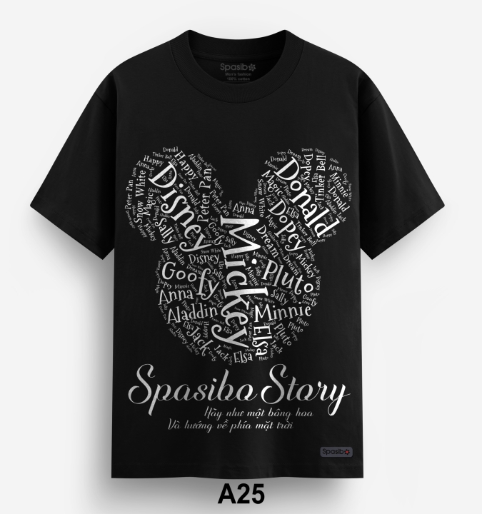 Áo Phông In  Đầu Mickey, ghép các chữ Spasibo