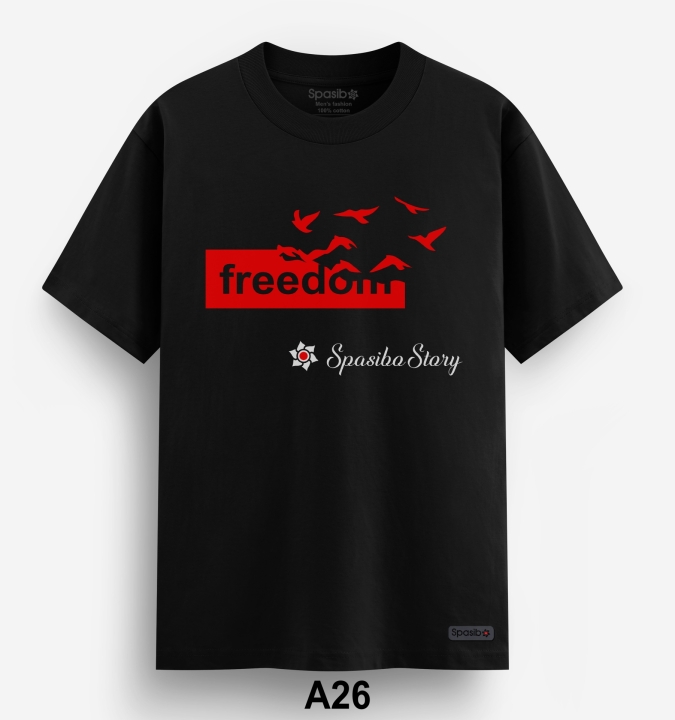 Áo Phông In  Freedom đỏ, vỡ, cánh chim bay