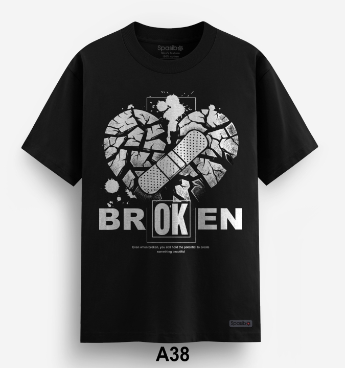 Áo Phông in hình Tim vỡ dán Agau Broken