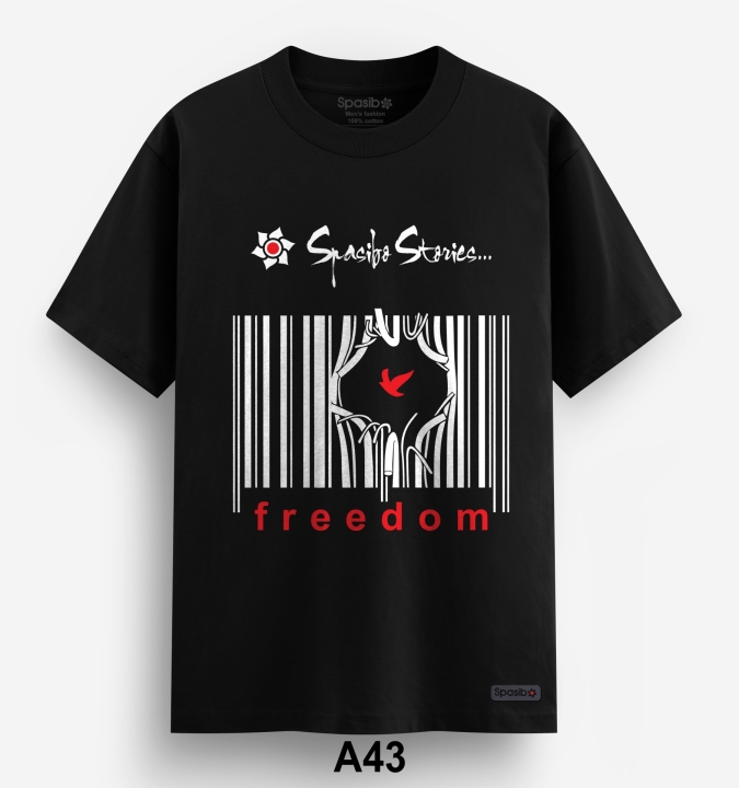 Áo Phông Nam Cao Cấp Chữ Freedom kẻ sọc , mã vạch