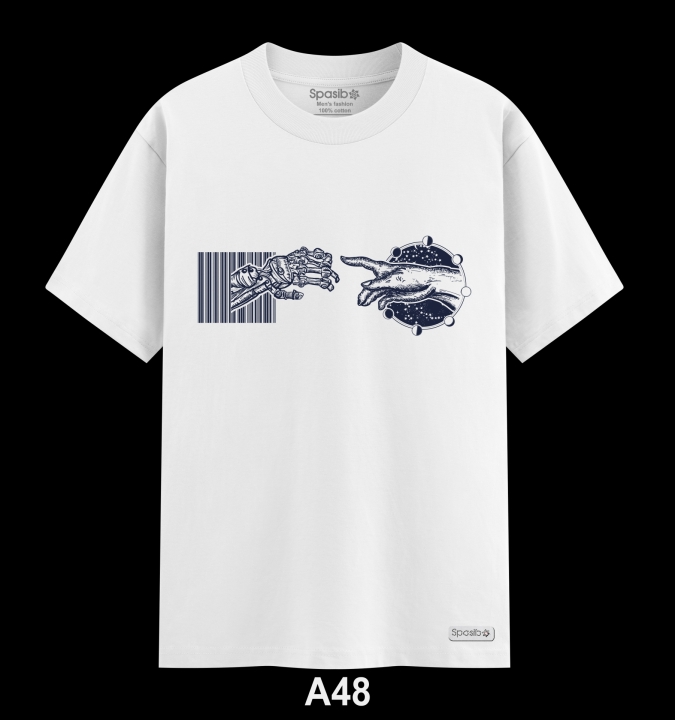 Áo Phông Nam Cao Cấp bàn tay chạm nhau, trái đất, mã vạch