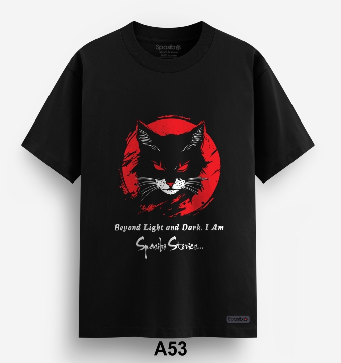 Áo Phông Cao Cấp In  Hình Mèo đen, vòng tròn đỏ